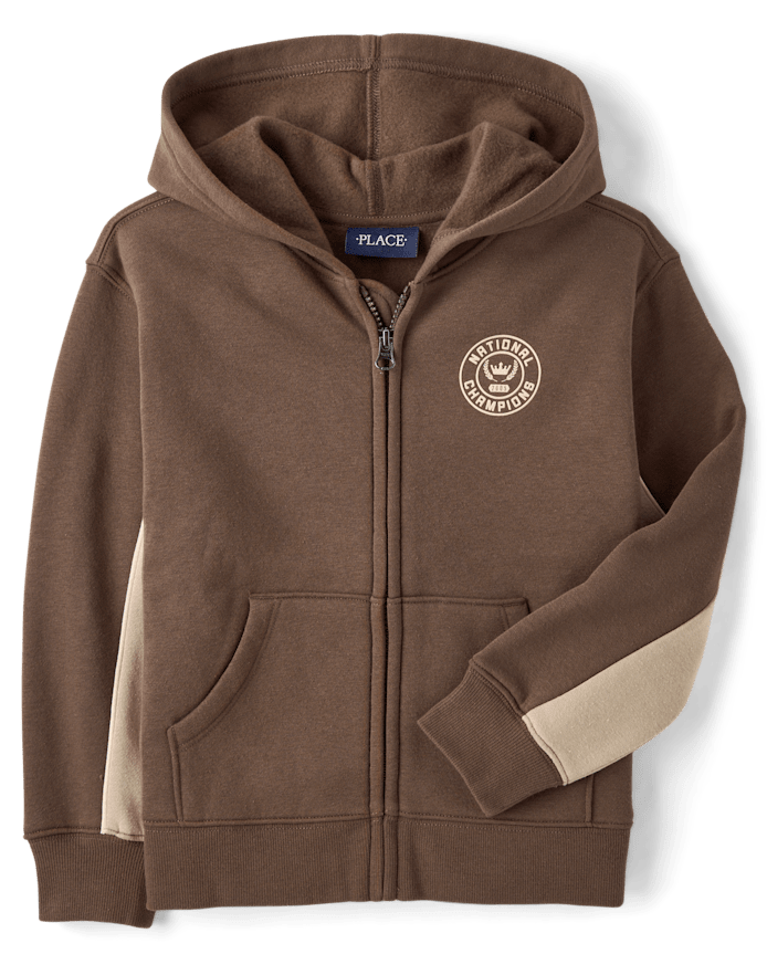 Boys Contrast Varsity Premium Fleece Zip Up Hoodie