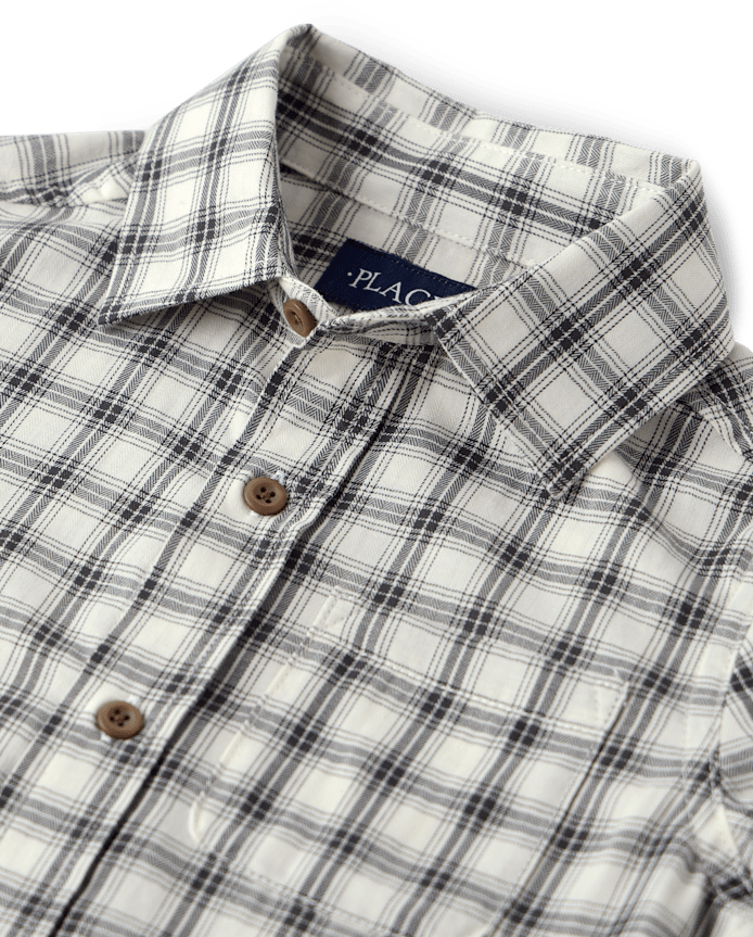 Boys Plaid Textured Poplin Button Up Shirt