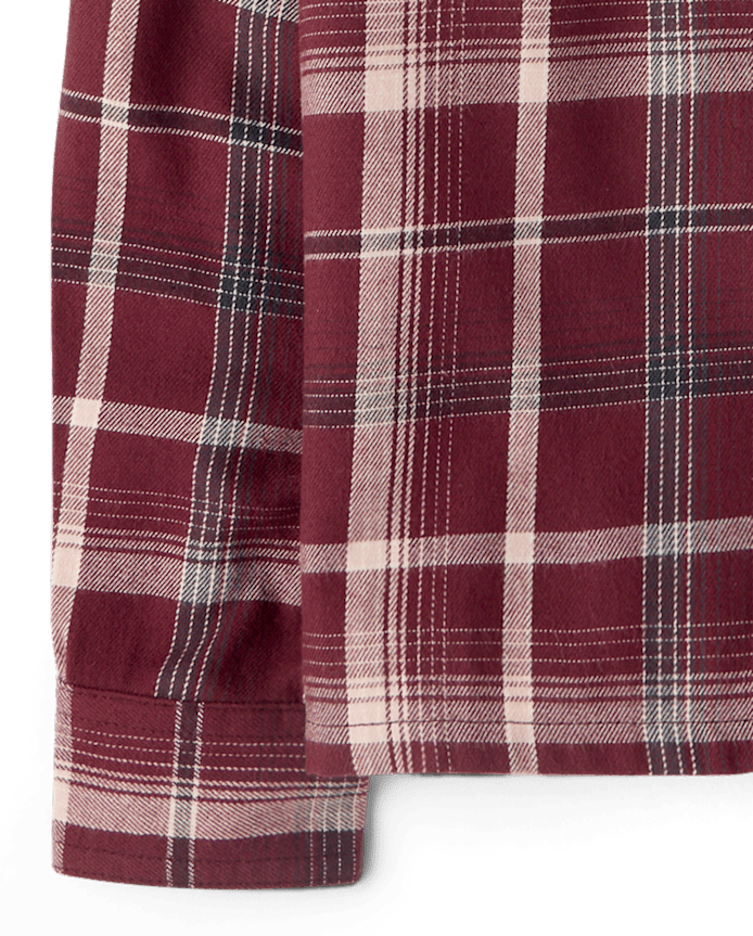 Boys Plaid Flannel Hooded Button Up Shirt