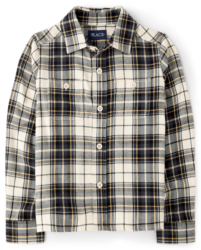 Boys Plaid Flannel Button Up Shirt