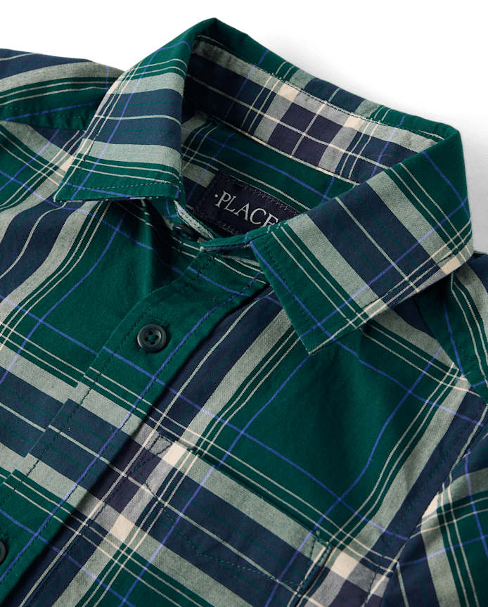 Boys Plaid Poplin Button Up Shirt