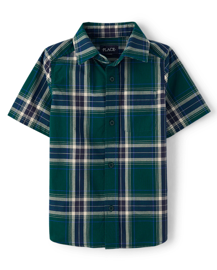 Boys Plaid Poplin Button Up Shirt