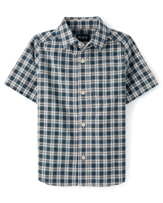 Boys Plaid Poplin Button Up Shirt