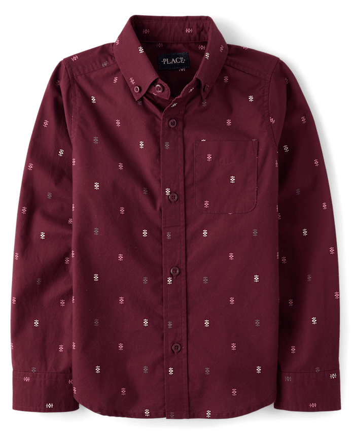 Boys Print Poplin Button Up Shirt