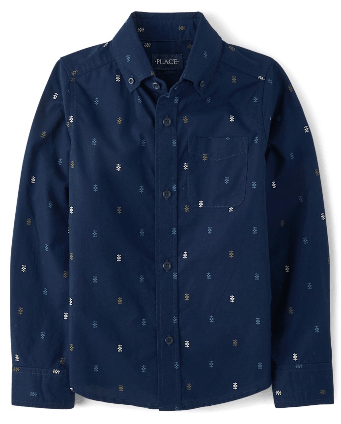 Boys Print Poplin Button Up Shirt