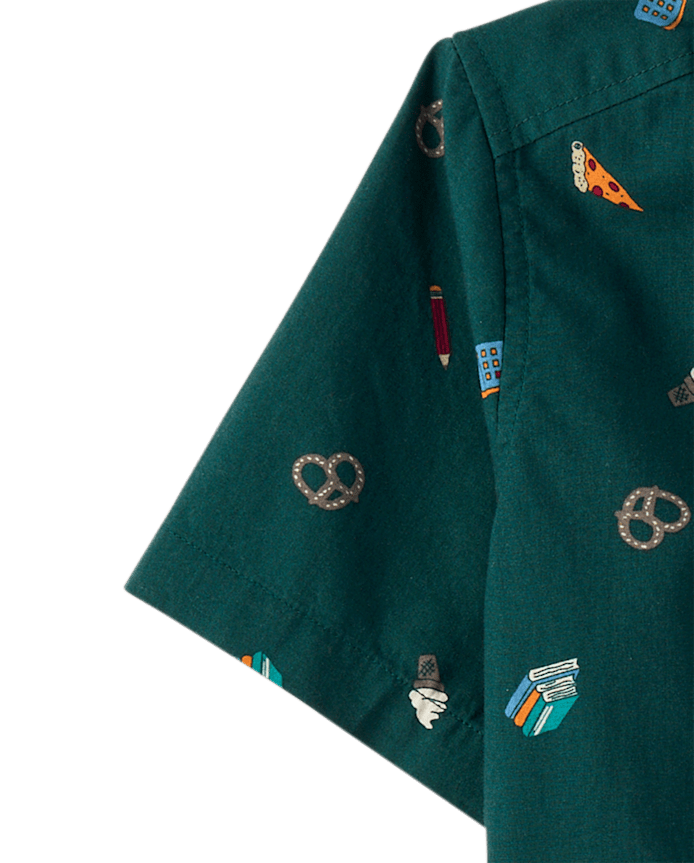 Boys Print Poplin Button Up Shirt