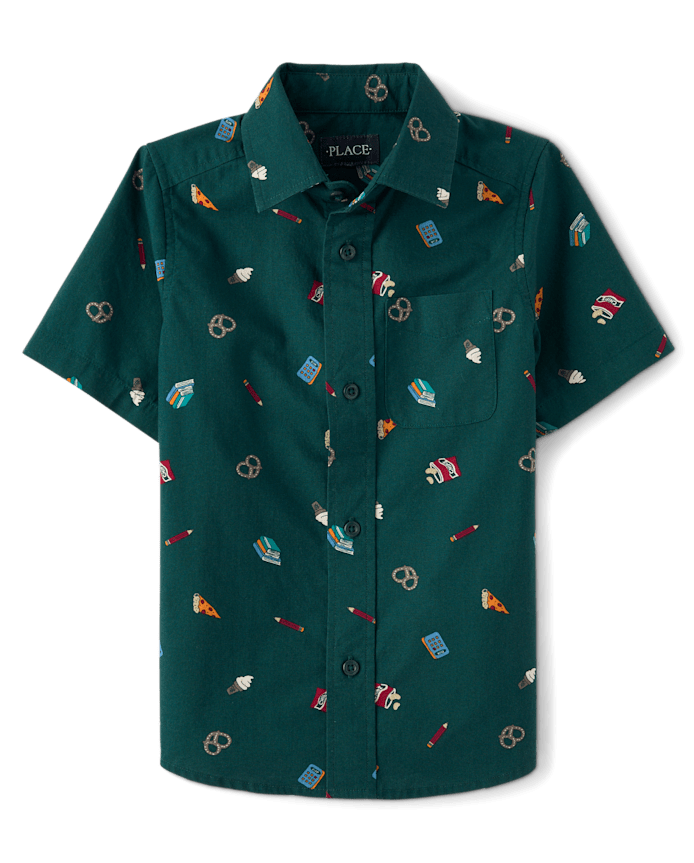 Boys Print Poplin Button Up Shirt