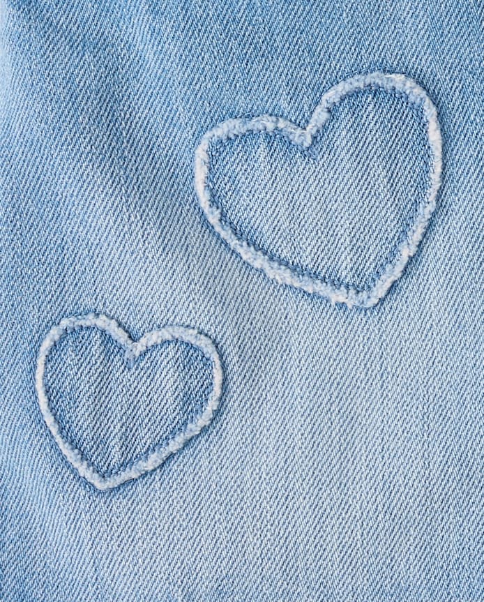 Jupe-short portefeuille en jean brodée d'un cœur pour petites filles