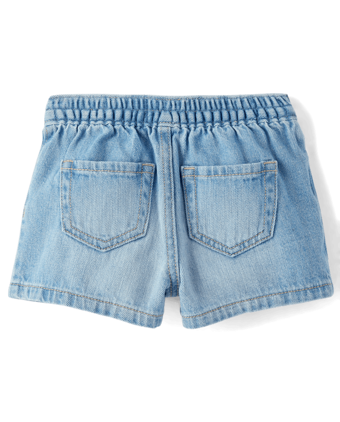 Jupe-short portefeuille en jean brodée d'un cœur pour petites filles