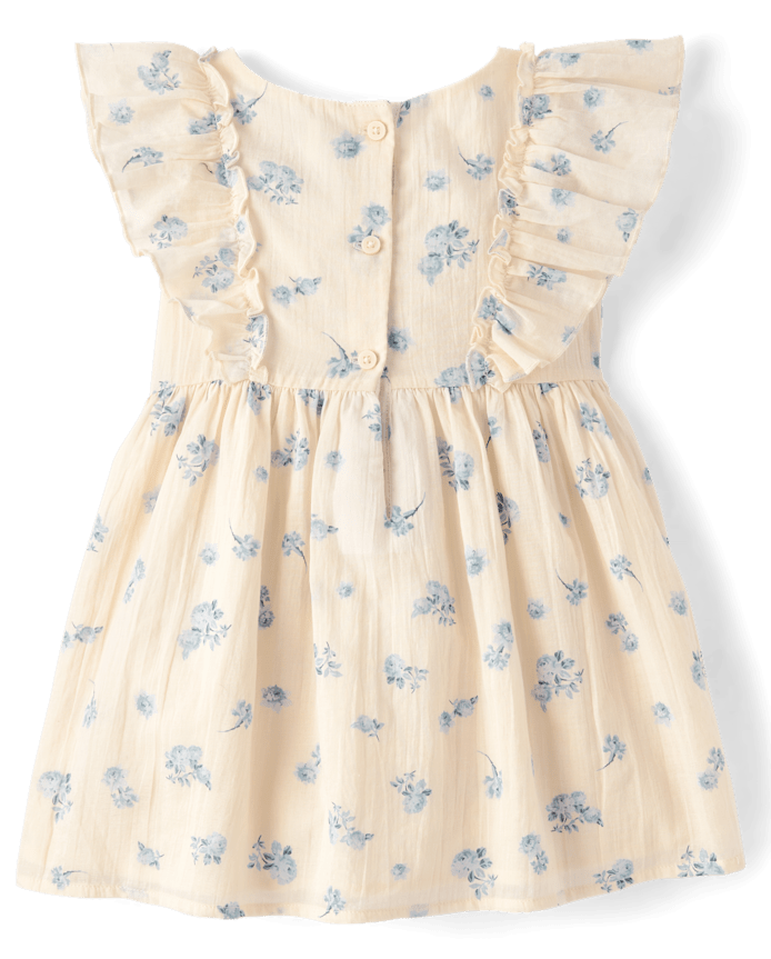 Baby And Toddler Girls Floral Textured Flutter Dress