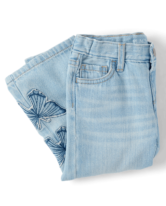 Jean large à appliqué papillon pour petites filles