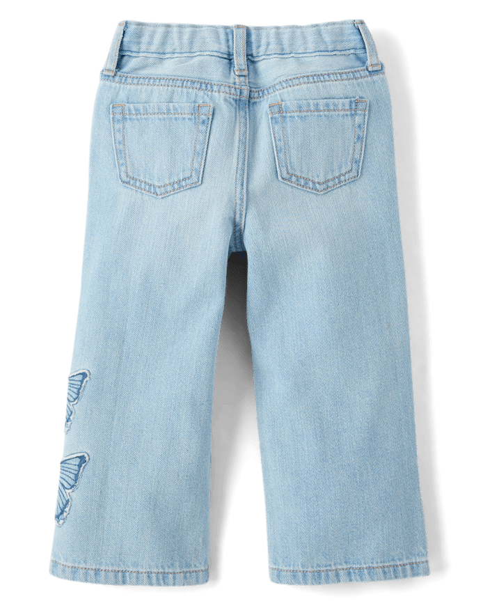 Jean large à appliqué papillon pour petites filles