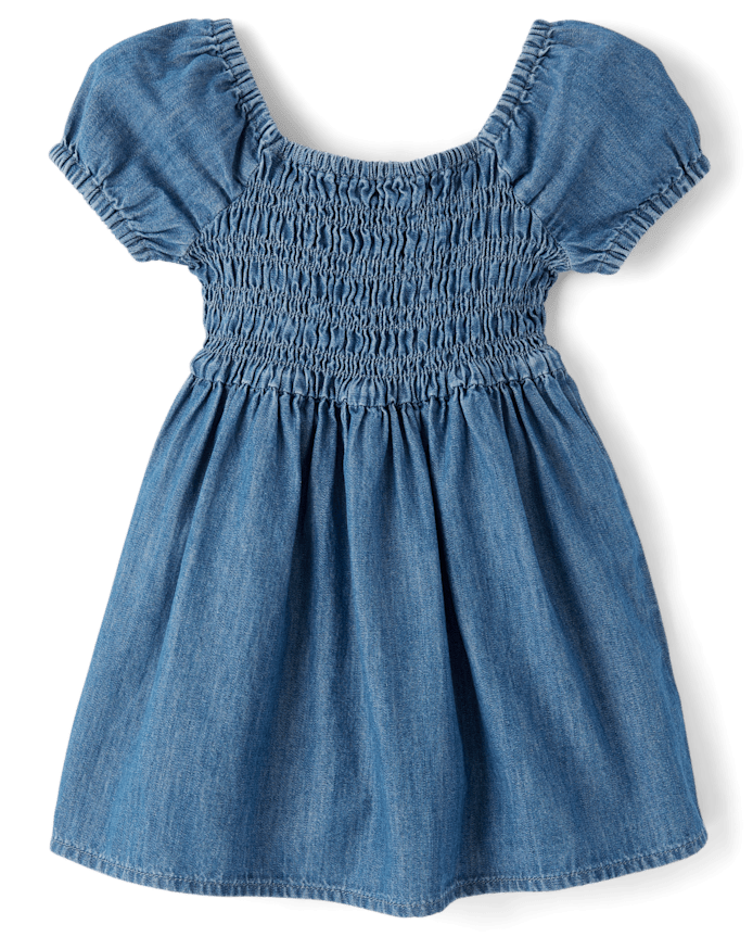 Robe en chambray smockée pour bébés et petites filles