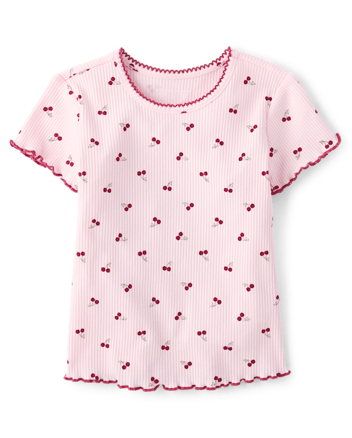 Toddler Girls Cherry Ribbed Lettuce Tee