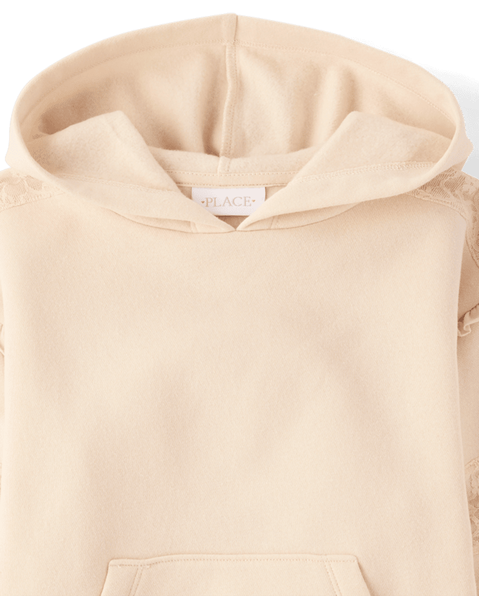 Girls Lace Inset Premium Fleece Hoodie