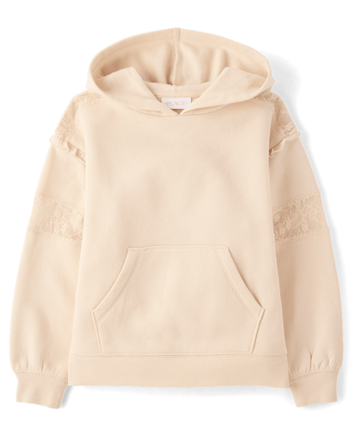 Girls Lace Inset Premium Fleece Hoodie