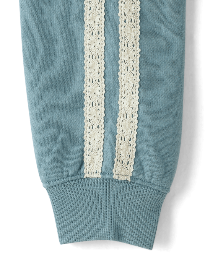 Girls Puff Print Lace Stripe Premium Fleece Hoodie