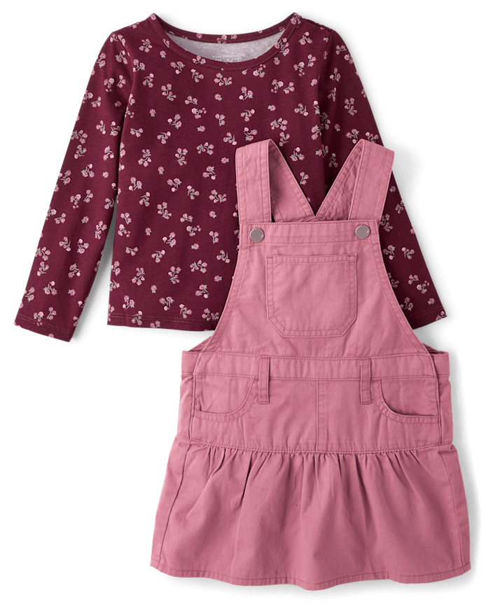 Toddler Girls Floral Skirtall 2-Piece Outfit Set