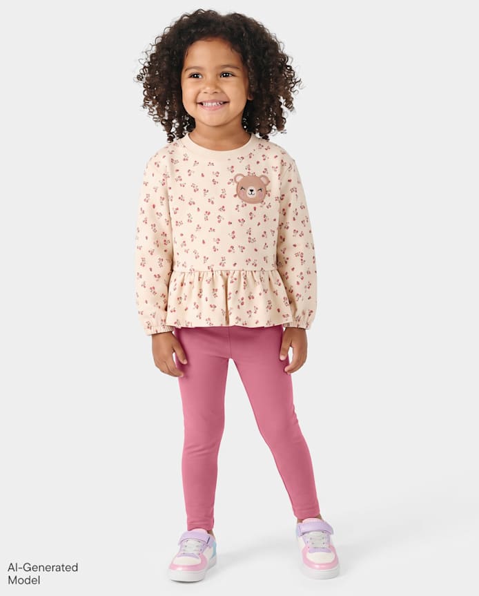 Toddler Girls Embroidered Bear 2-Piece Outfit Set
