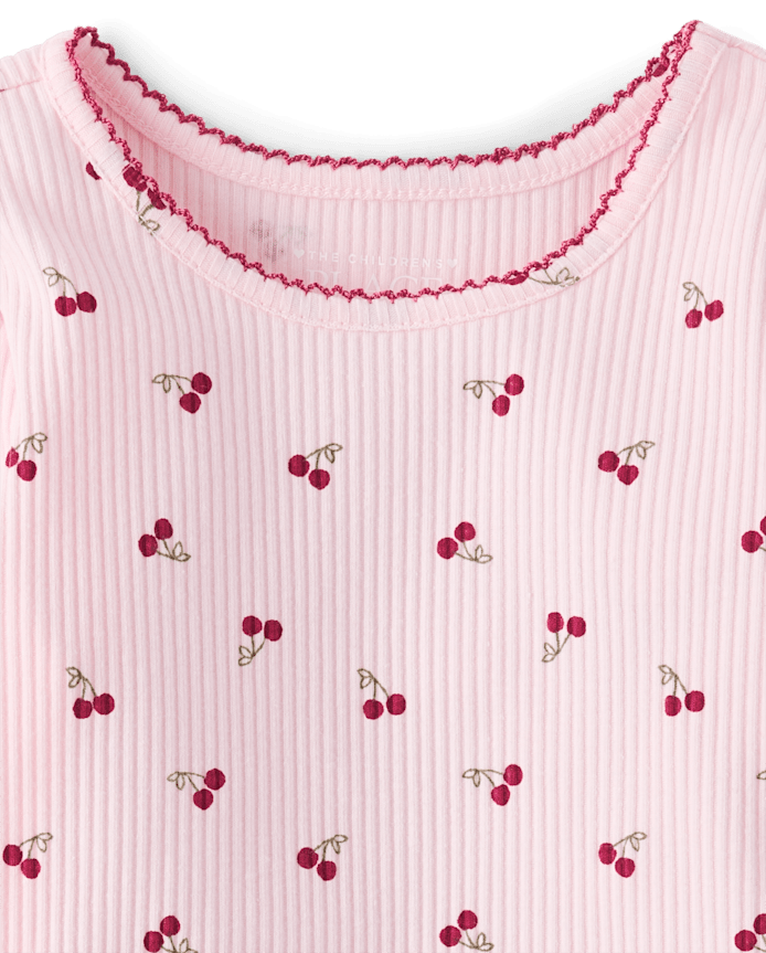 T-shirt côtelé à cerises pour petites filles