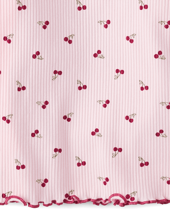 T-shirt côtelé à cerises pour petites filles