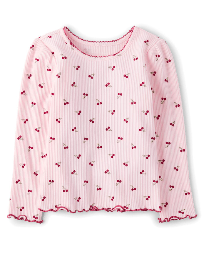 T-shirt côtelé à cerises pour petites filles