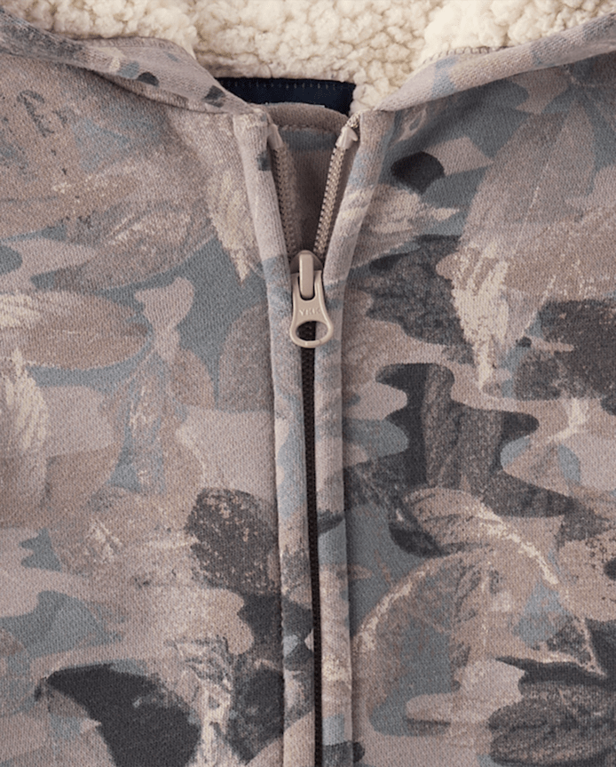 Boys Camo Premium Fleece Sherpa Lined Zip Up Hoodie