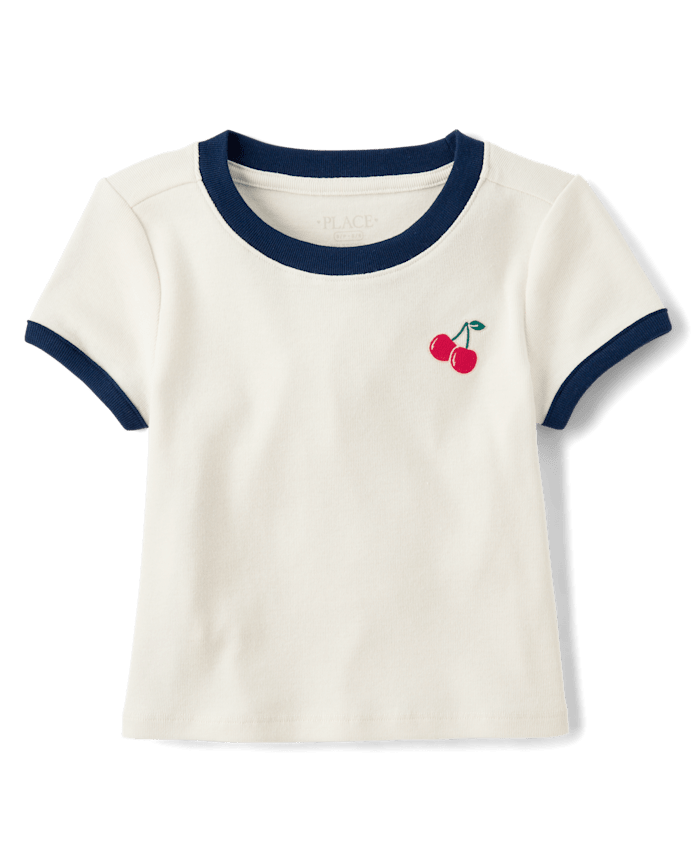 Girls Embroidered Icon Graphic Ringer Baby Tee