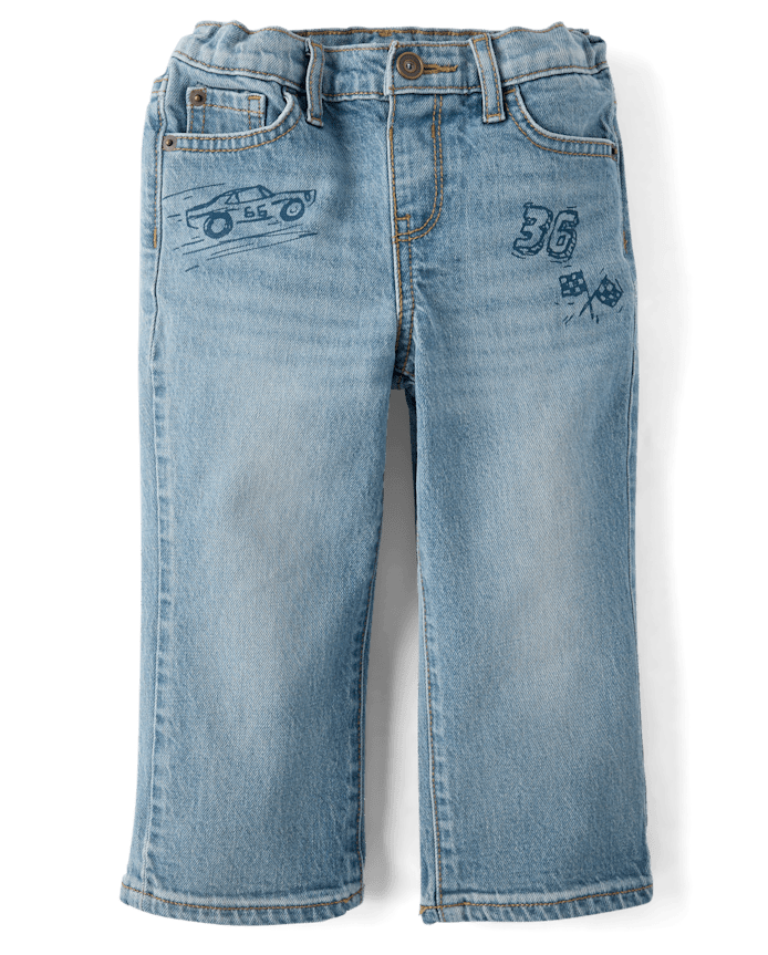 Baby And Toddler Boys Racecar Doodle 90s Loose Jeans