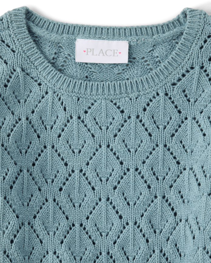 Girls Scalloped Pointelle Sweater