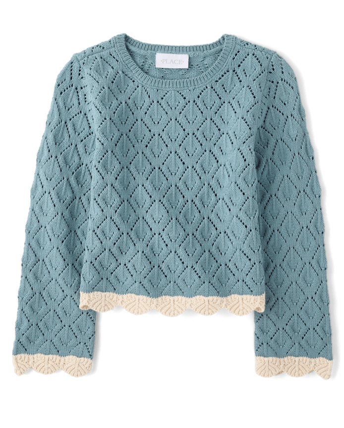 Girls Scalloped Pointelle Sweater