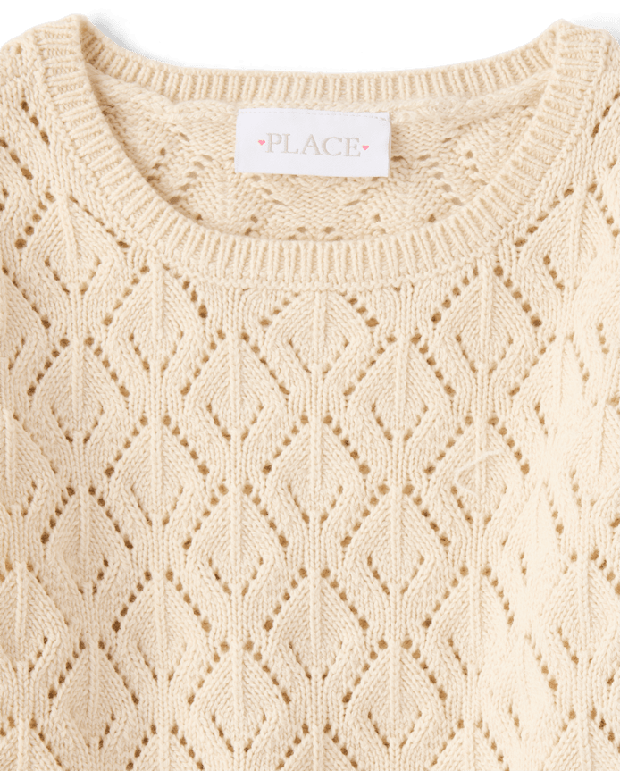 Girls Scalloped Pointelle Sweater