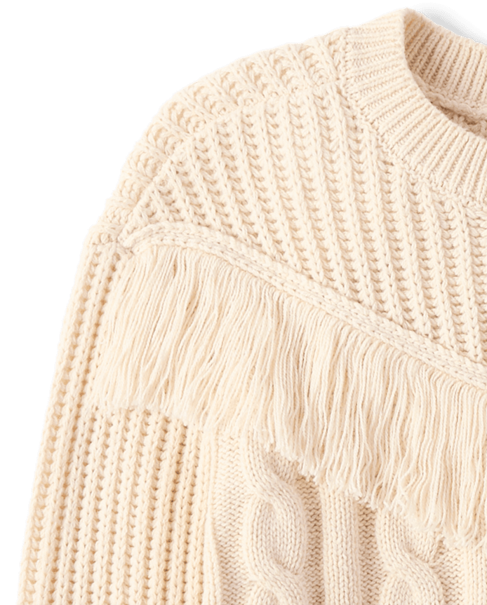 Girls Fringe Shaker Stitch Sweater