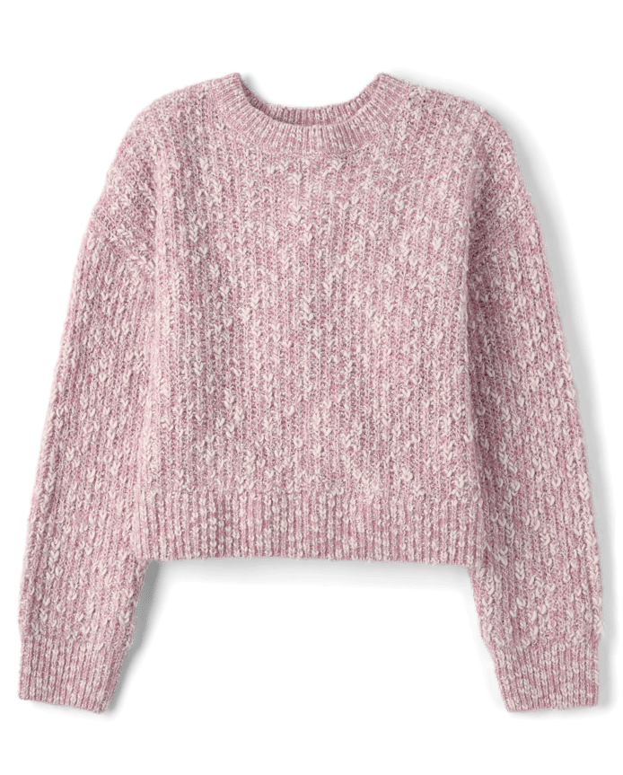 Girls Marled Shaker Stitch Cable Knit Sweater