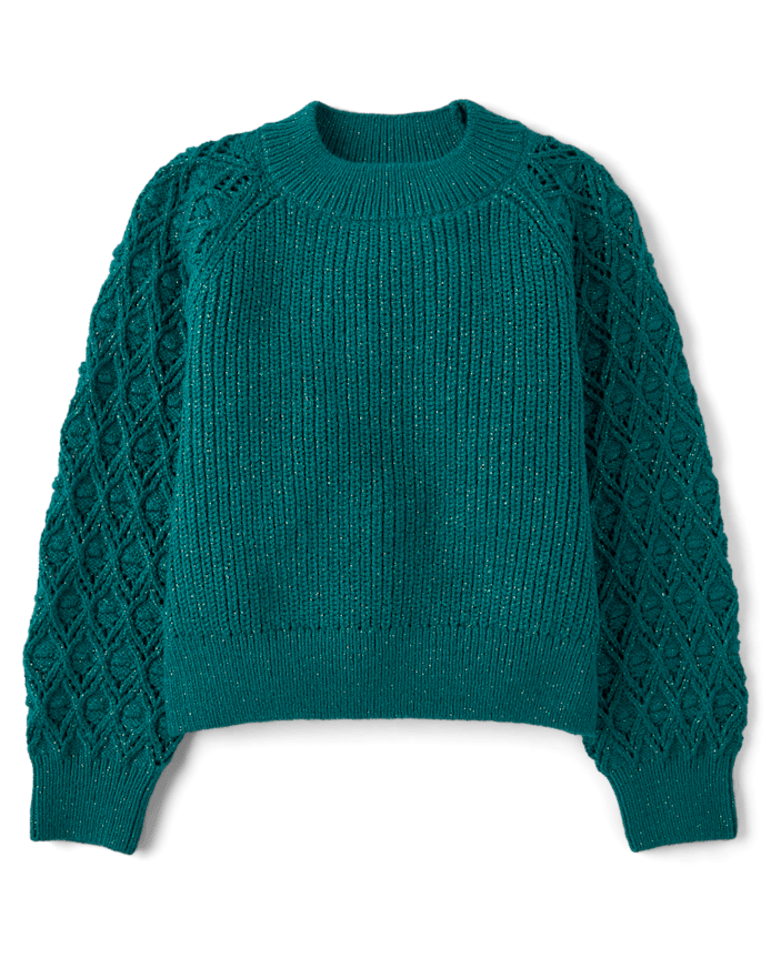 Girls Shimmer Stitched Raglan Sweater