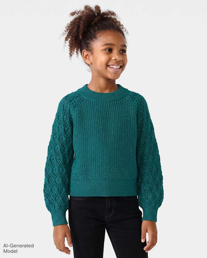 Girls Shimmer Stitched Raglan Sweater