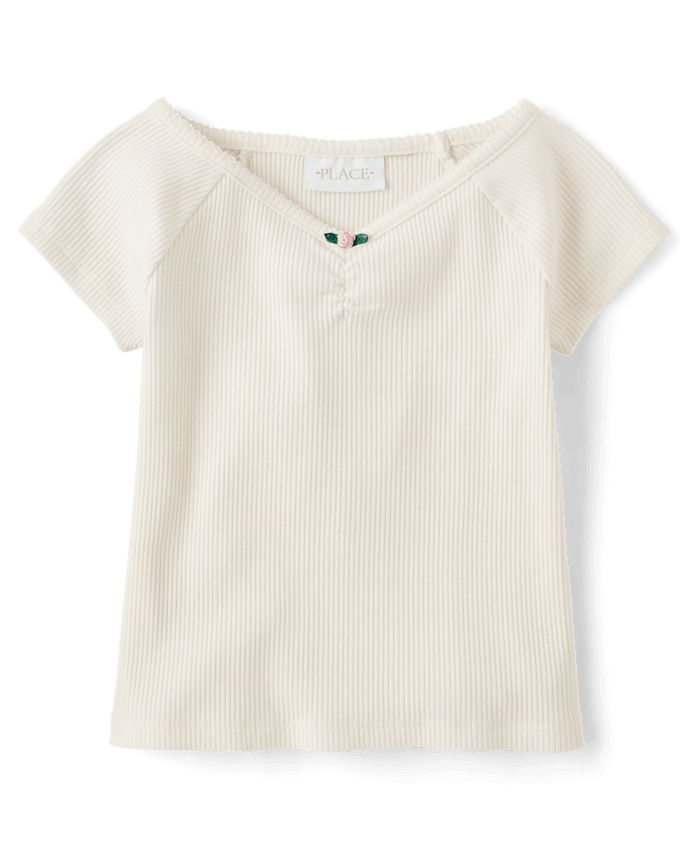 Girls V-Neck Ribbed Cinched Top