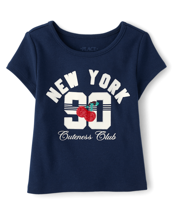 Girls Sequin Cherry Varsity Baby Tee