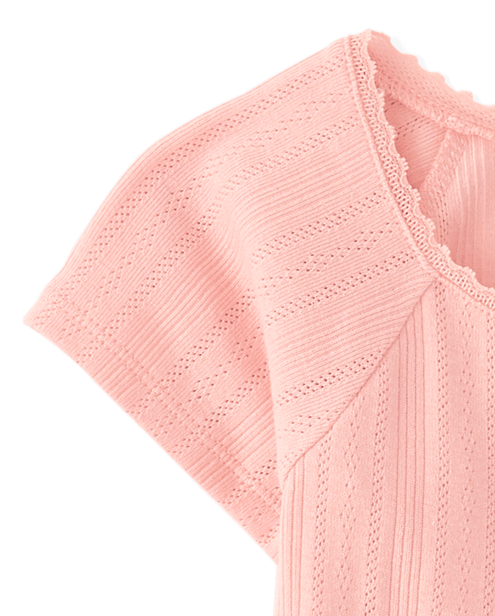 Girls Rhinestone Graphic Pointelle Top
