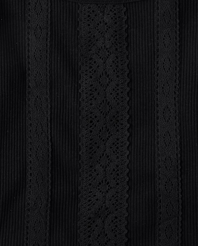 Haut côtelé à bordure en dentelle crochetée pour fille