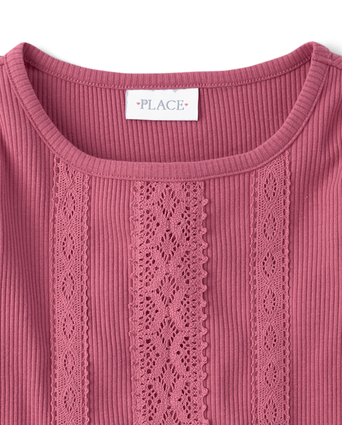 Girls Crochet Lace Trim Ribbed Baby Tee