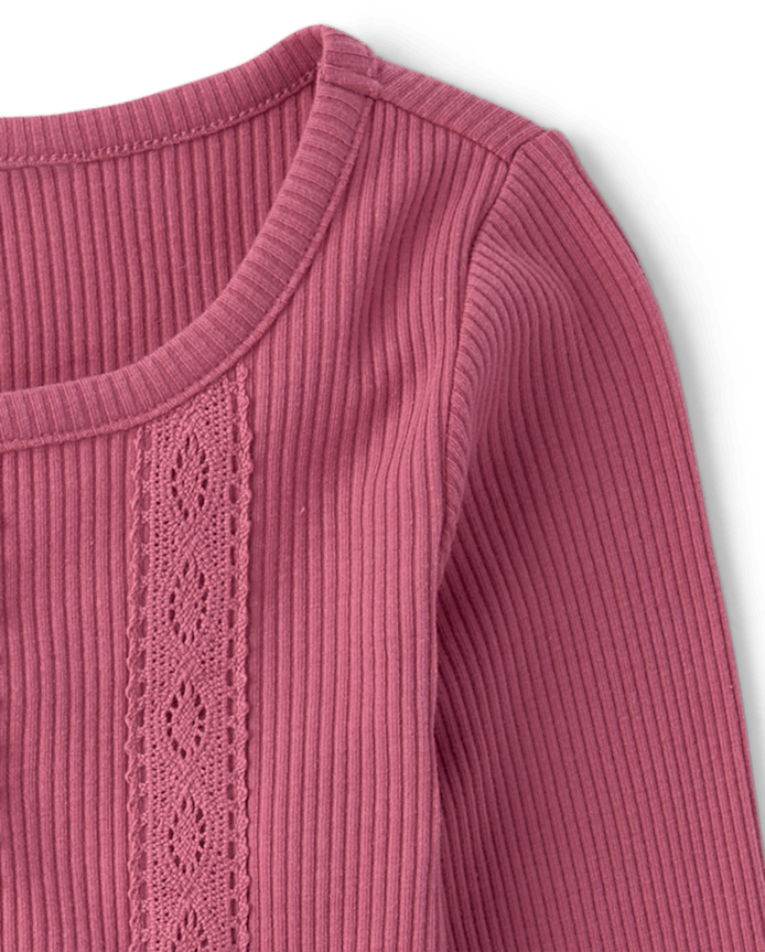 Girls Crochet Lace Trim Ribbed Baby Tee