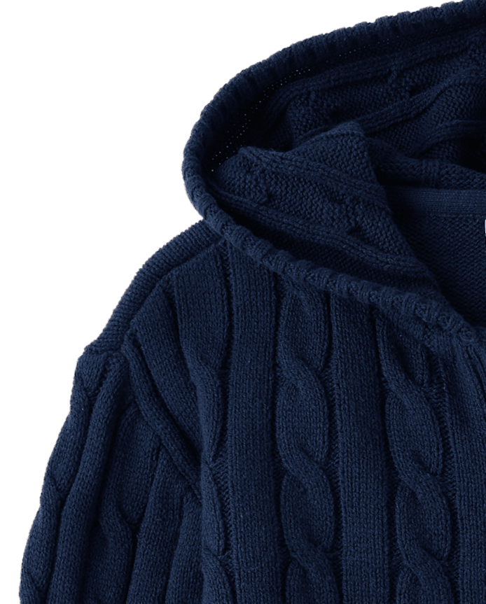 Girls Tipped Cable Knit Zip Up Sweater Hoodie
