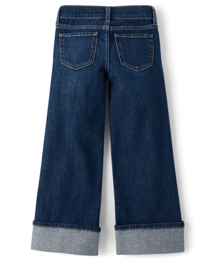 Girls Roll Cuff Wide Leg Jeans