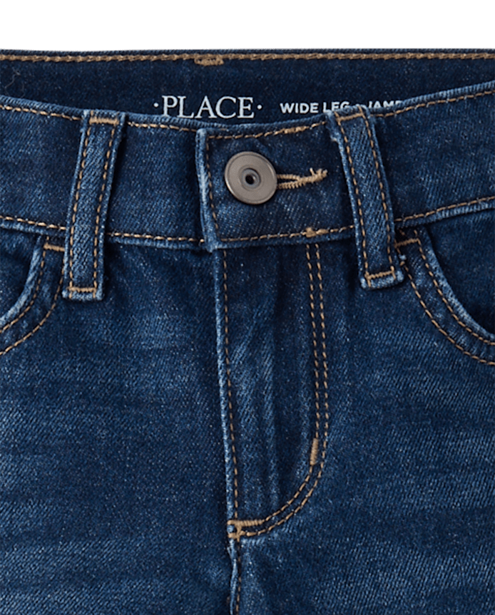Girls Roll Cuff Wide Leg Jeans