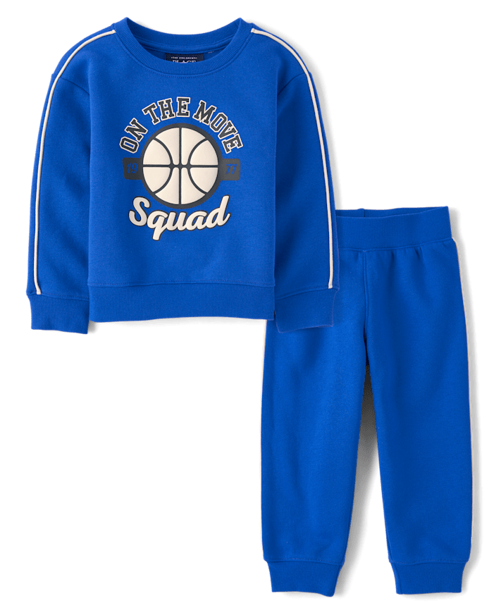 Baby And Toddler Boys Puff Print Basketball Premium Fleece 2-Piece Outfit Set