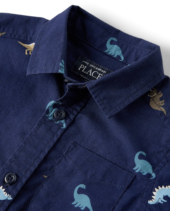 Baby And Toddler Boys Print Poplin Button Up Shirt