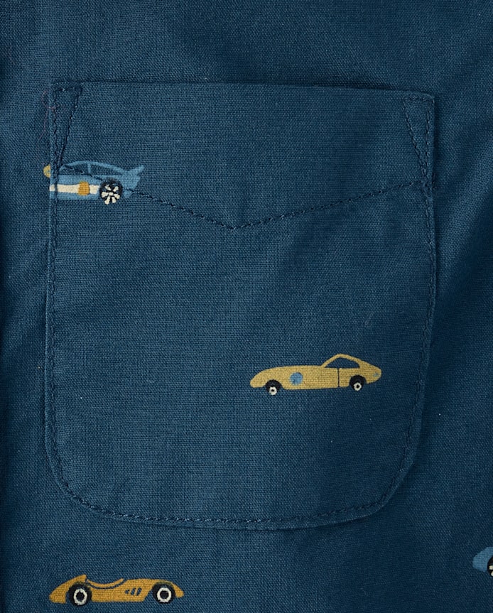 Chemise boutonnée en popeline à motifs de voitures course pour bébés et petits garçons