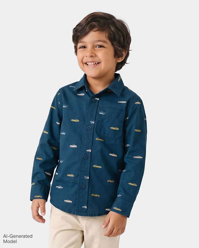 Baby And Toddler Boys Racecar Poplin Button Up Shirt