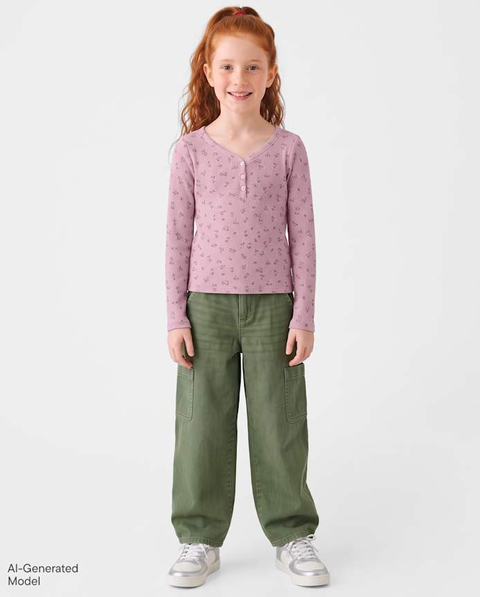 Girls Garment Dyed Baggy Cargo Jeans